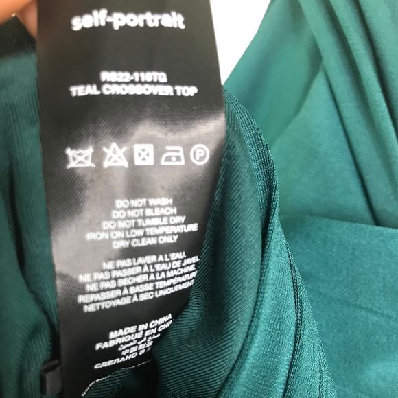 Self-Portrait Blouse Womens 10 Green Gathered Top Long Sleeves V-Neck Back Zip - Picture 12 of 12